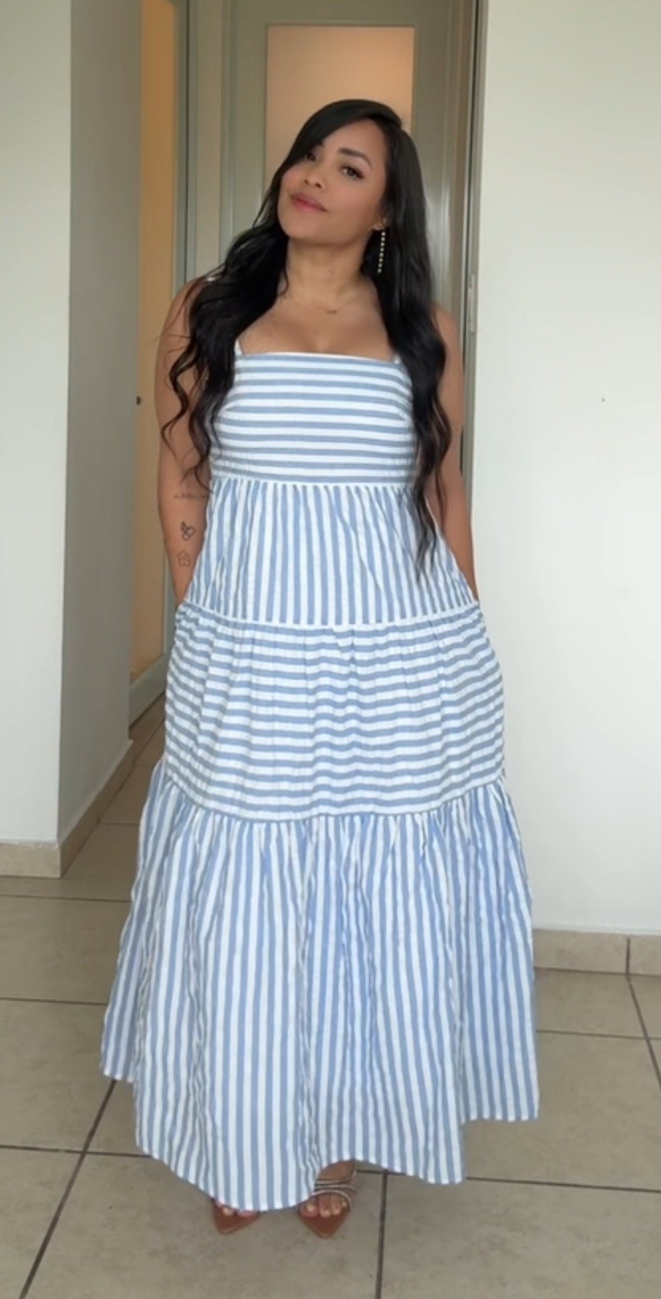 Striped Tiered Maxi Dress – Burano Shop