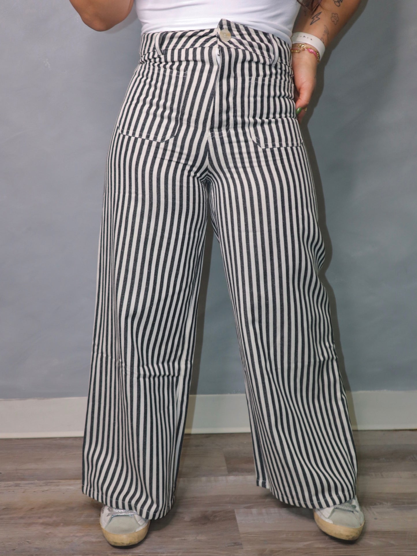Lightweight Twill Stripe Wide Leg Pants