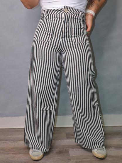 Lightweight Twill Stripe Wide Leg Pants