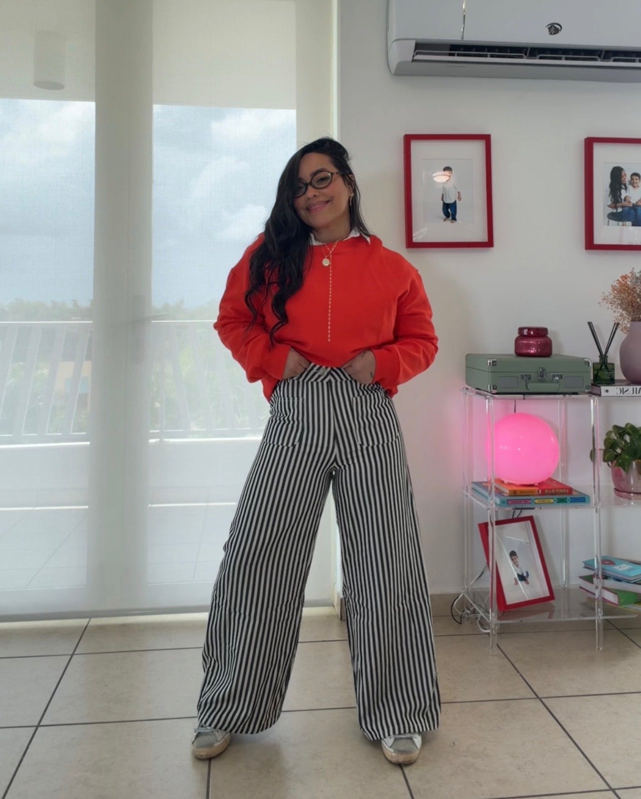 Lightweight Twill Stripe Wide Leg Pants